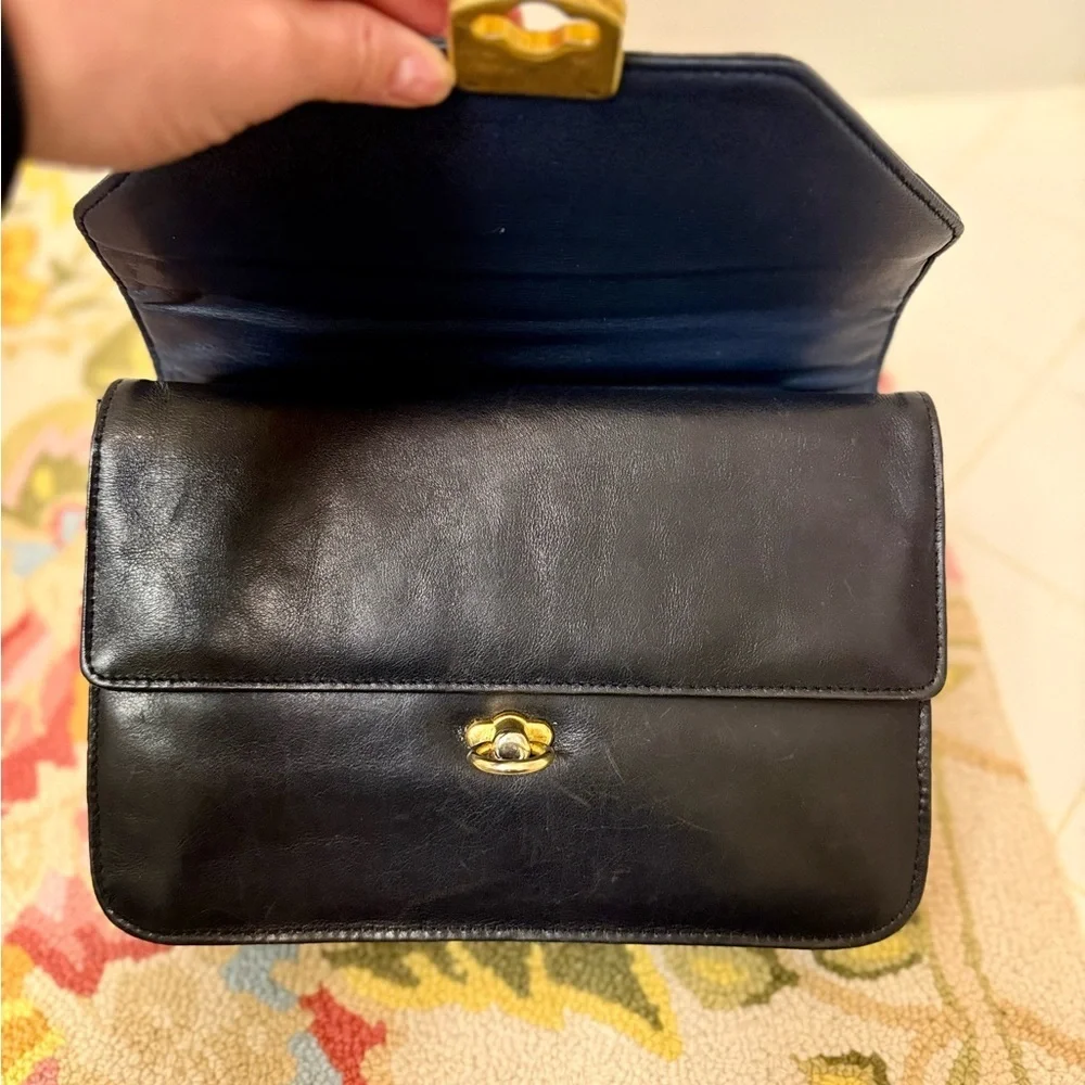 RARE 90’s Vintage GIORGIO BEVERLY HILLS Black Leather Top Handle Bag - Picture 7 of 16